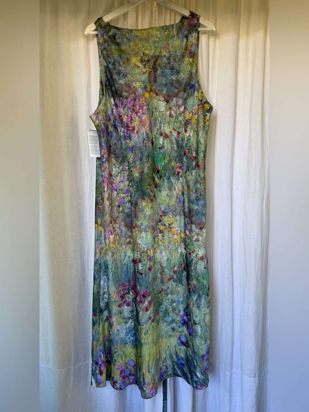 SIMONS CONTEMPORAINE Impressionist Garden Satiny Cowl Neck Dress trib to Monet - Picture 8 of 11